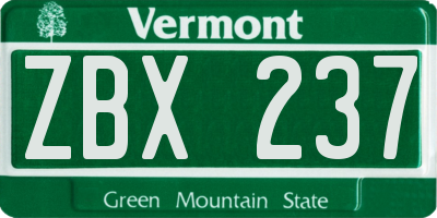 VT license plate ZBX237
