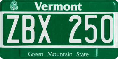 VT license plate ZBX250