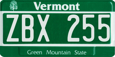 VT license plate ZBX255