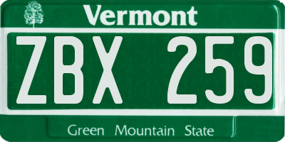 VT license plate ZBX259