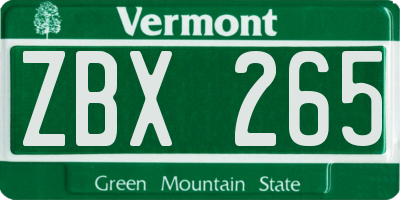 VT license plate ZBX265