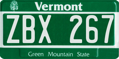 VT license plate ZBX267