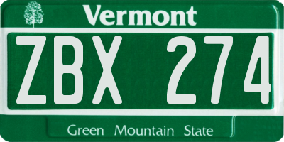 VT license plate ZBX274