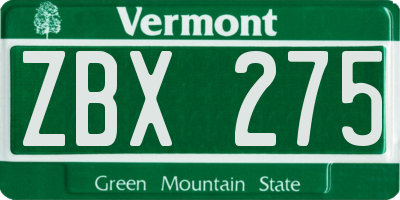 VT license plate ZBX275