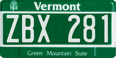 VT license plate ZBX281