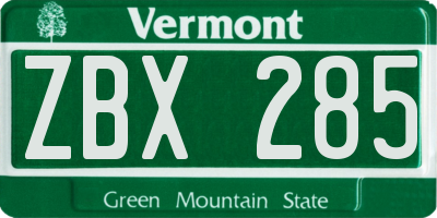 VT license plate ZBX285