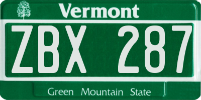 VT license plate ZBX287