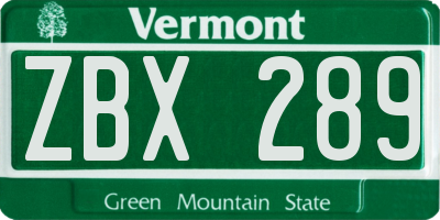 VT license plate ZBX289