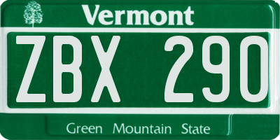 VT license plate ZBX290