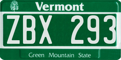 VT license plate ZBX293