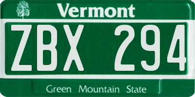 VT license plate ZBX294