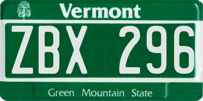 VT license plate ZBX296