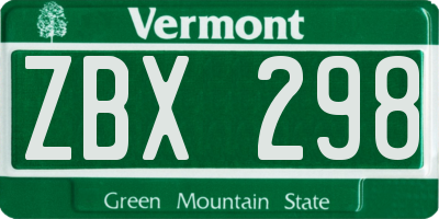 VT license plate ZBX298