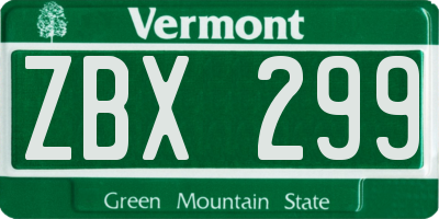VT license plate ZBX299