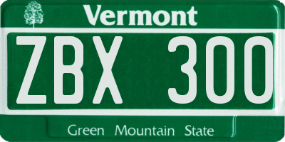 VT license plate ZBX300