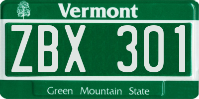 VT license plate ZBX301