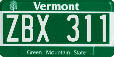 VT license plate ZBX311