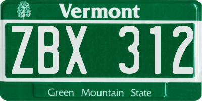 VT license plate ZBX312