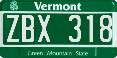 VT license plate ZBX318