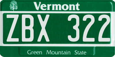 VT license plate ZBX322
