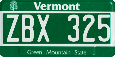 VT license plate ZBX325