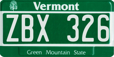 VT license plate ZBX326