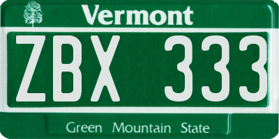 VT license plate ZBX333