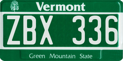 VT license plate ZBX336