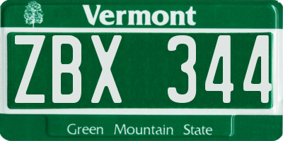 VT license plate ZBX344