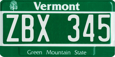 VT license plate ZBX345
