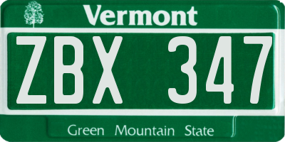 VT license plate ZBX347