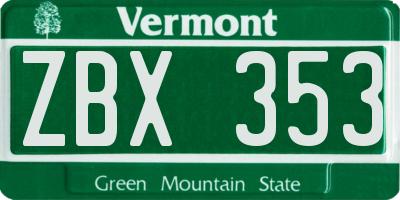 VT license plate ZBX353