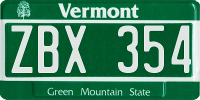 VT license plate ZBX354