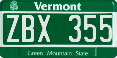 VT license plate ZBX355