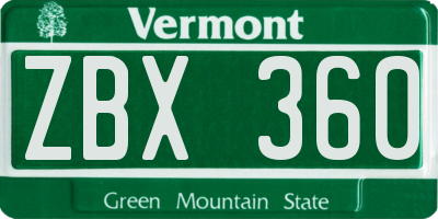 VT license plate ZBX360