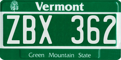 VT license plate ZBX362