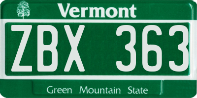 VT license plate ZBX363