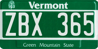 VT license plate ZBX365