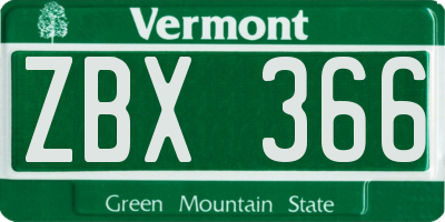 VT license plate ZBX366