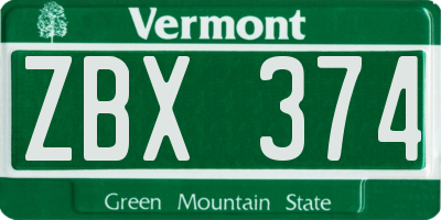 VT license plate ZBX374