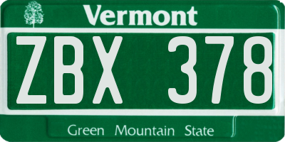 VT license plate ZBX378
