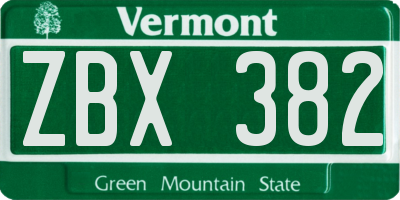 VT license plate ZBX382