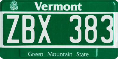 VT license plate ZBX383