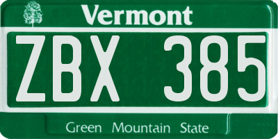 VT license plate ZBX385