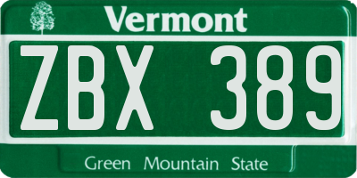 VT license plate ZBX389