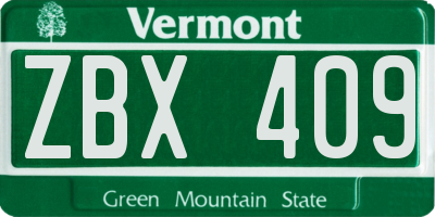 VT license plate ZBX409