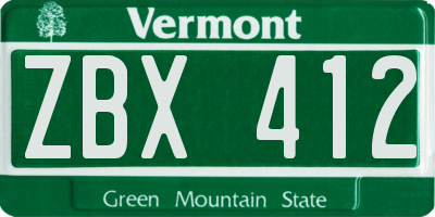 VT license plate ZBX412