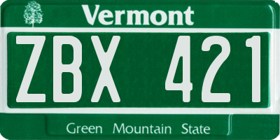 VT license plate ZBX421