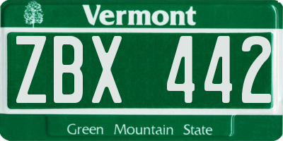 VT license plate ZBX442
