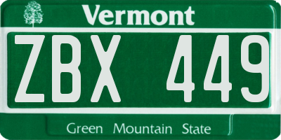 VT license plate ZBX449